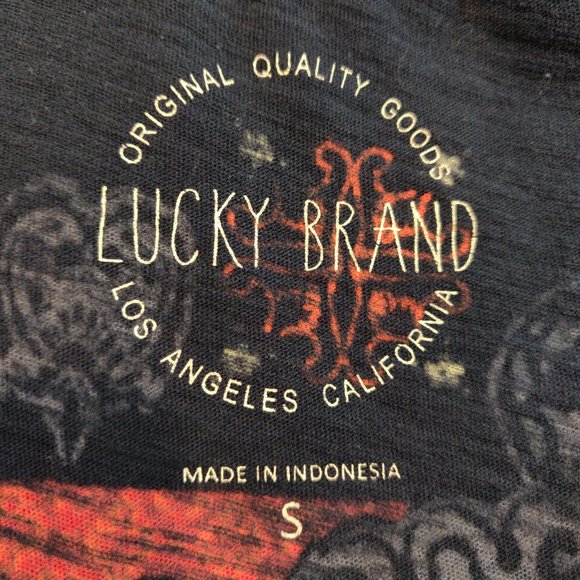 Lucky Brand Womens NWT Blue Red Orange Paisley Bandana Print S/S T-Shirt Top S - Picture 6 of 10